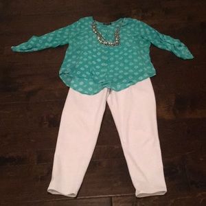 EUC turquoise and white blouse
